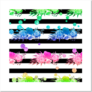 Neon Floral Neck Gator Black and White Stripe Posters and Art
